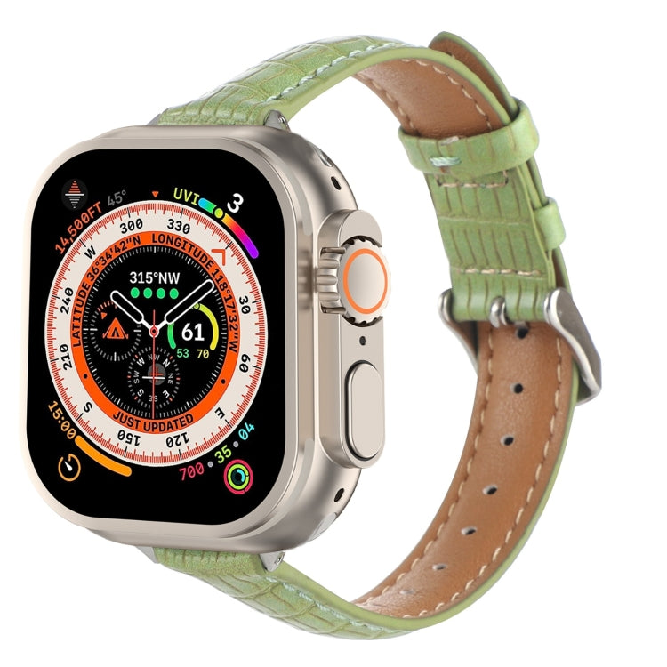 Slim Crocodile Leather Watch Band, For Apple Watch SE 2023 44mm, For Apple Watch SE 2023 40mm, For Apple Watch Ultra 2 49mm, For Apple Watch Series 9 45mm, For Apple Watch Series 9 41mm, For Apple Watch Ultra 49mm, For Apple Watch Series 8 41mm        ...