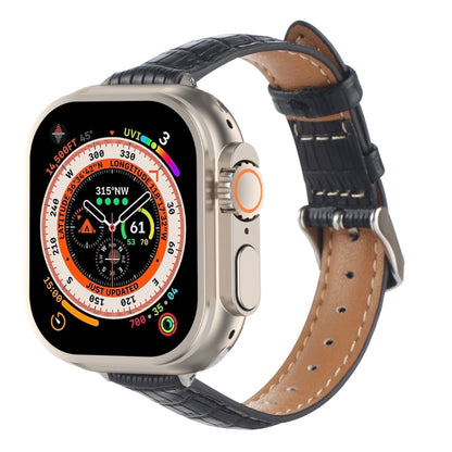 Slim Crocodile Leather Watch Band, For Apple Watch SE 2023 44mm, For Apple Watch SE 2023 40mm, For Apple Watch Ultra 2 49mm, For Apple Watch Series 9 45mm, For Apple Watch Series 9 41mm, For Apple Watch Ultra 49mm, For Apple Watch Series 8 41mm        ...