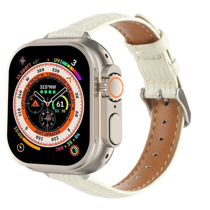 Slim Crocodile Leather Watch Band, For Apple Watch SE 2023 44mm, For Apple Watch SE 2023 40mm, For Apple Watch Ultra 2 49mm, For Apple Watch Series 9 45mm, For Apple Watch Series 9 41mm, For Apple Watch Ultra 49mm, For Apple Watch Series 8 41mm        ...