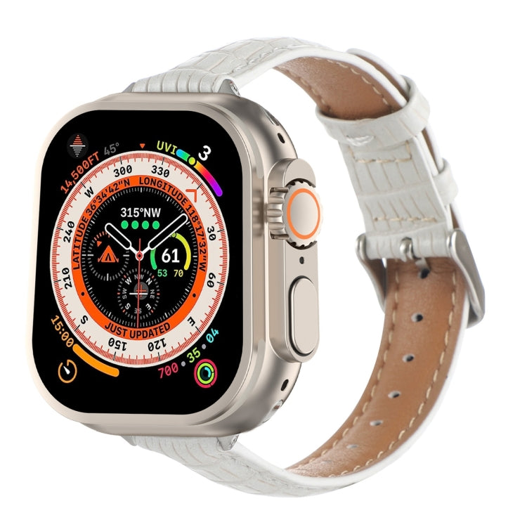 Slim Crocodile Leather Watch Band, For Apple Watch SE 2023 44mm, For Apple Watch SE 2023 40mm, For Apple Watch Ultra 2 49mm, For Apple Watch Series 9 45mm, For Apple Watch Series 9 41mm, For Apple Watch Ultra 49mm, For Apple Watch Series 8 41mm        ...