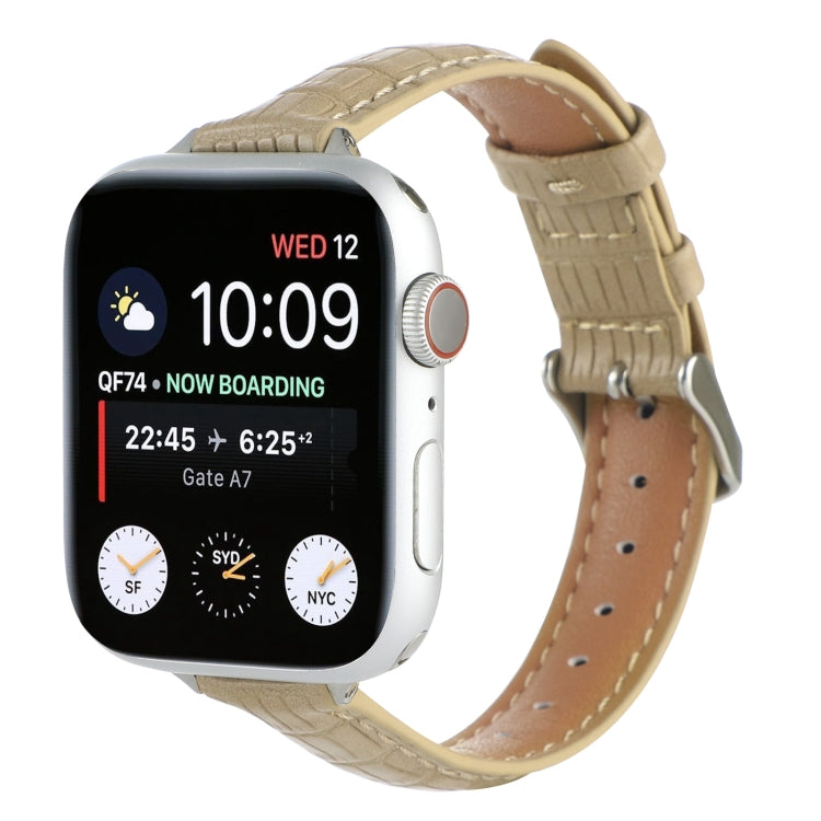 Slim Crocodile Leather Watch Band, For Apple Watch SE 44mm, For Apple Watch Series 6 40mm, For Apple Watch Series 6 44mm, For Apple Watch Series 5 44mm, For Apple Watch Series 5 40mm, For Apple Watch Series 4 44mm, For Apple Watch Series 4 40mm        ...