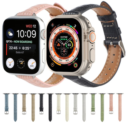 Slim Crocodile Leather Watch Band, For Apple Watch SE 2023 44mm, For Apple Watch SE 2023 40mm, For Apple Watch Ultra 2 49mm, For Apple Watch Series 9 45mm, For Apple Watch Series 9 41mm, For Apple Watch Ultra 49mm, For Apple Watch Series 8 41mm        ...