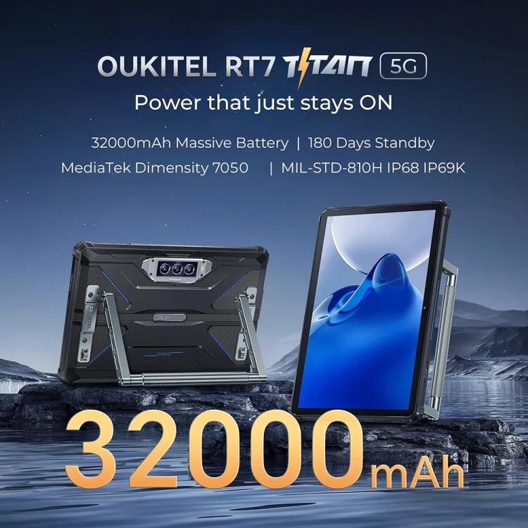 OUKITEL RT7 TITAN 5G Network IP68/IP69K Rugged Tablet, 10.1 inch Android 15 MediaTek Dimensity 7050 Octa Core Support Dual SIM, EU Plug, RT7 5G 12GB+512GB