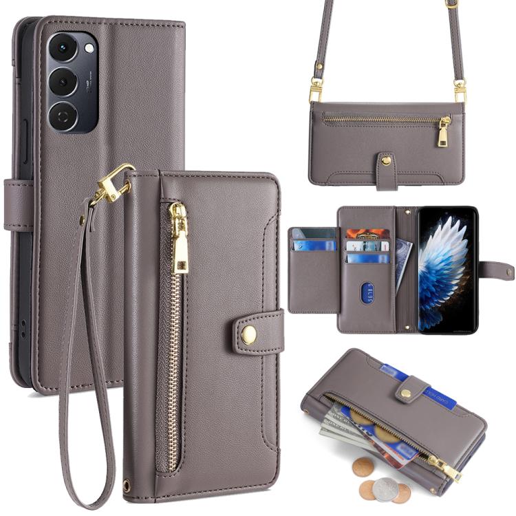 Sheep Texture Cross-body Zipper Wallet Leather Phone Case, For Tecno Pova Curve 2 5G, For Tecno Camon 50 Pro 4G, For Tecno Camon 50 4G, For Tecno Pova Slim 5G / Spark Slim 4G, For Tecno Pova 7 Pro, For Tecno Pova 7 5G, For Tecno Pop 10 4G              ...