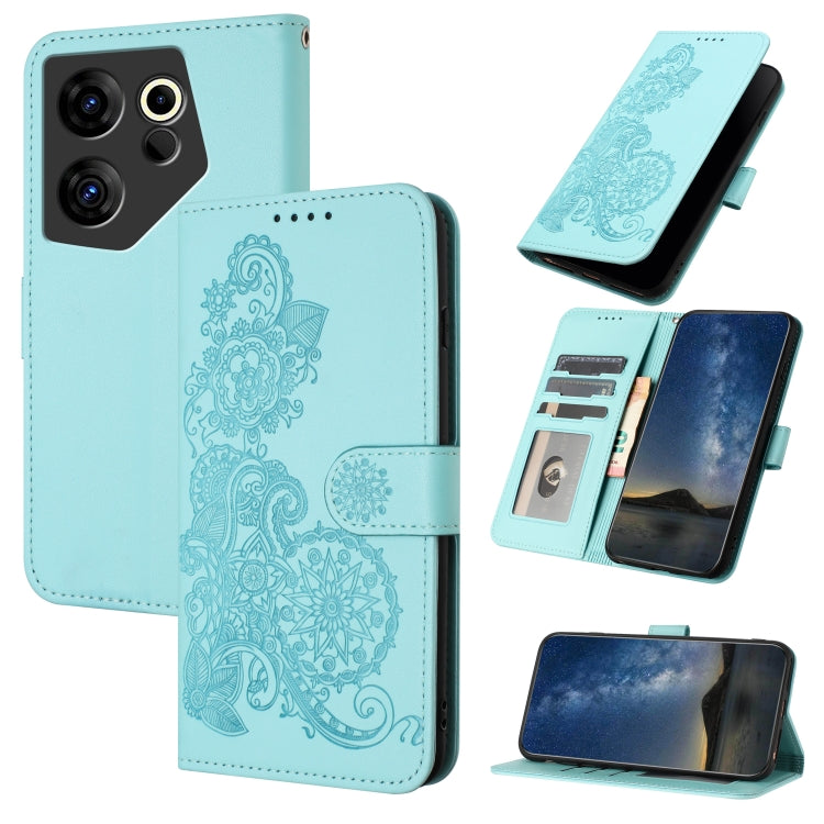 Datura Flower Embossed Flip Leather Phone Case, For Tecno Pova 6 Neo 5G / Spark 30 5G, For Tecno Spark 30 Pro 4G, For Tecno Spark 30 4G, For Tecno Spark Go 5G 2025 / Hot 60i 5G, For Tecno Camon 30 Pro, For Tecno Pova 6 Pro, For Tecno Spark 20 Pro      ...