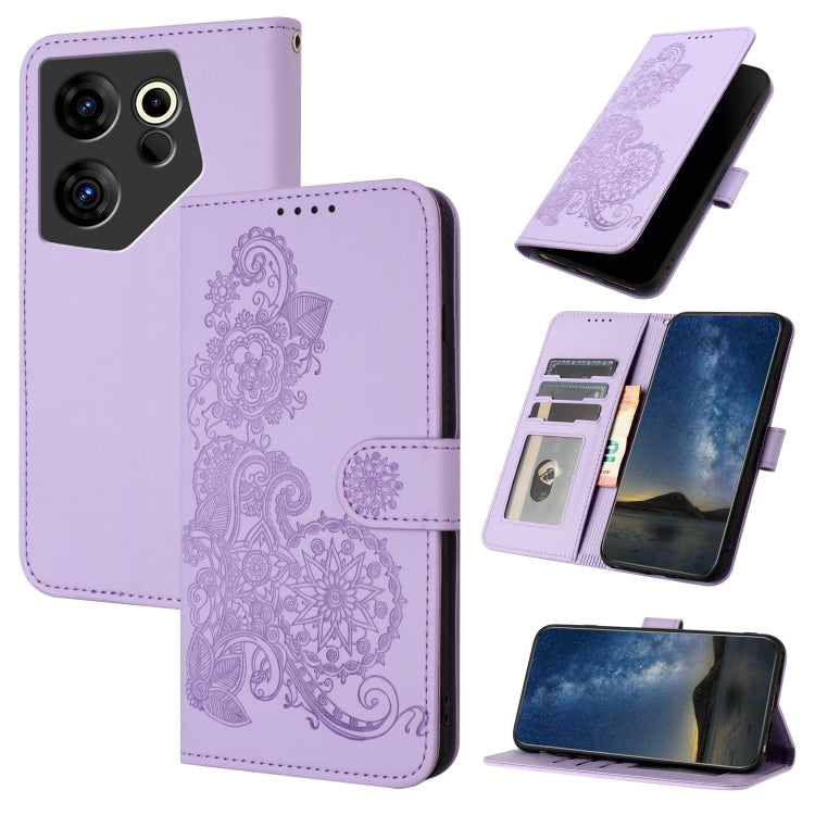 Datura Flower Embossed Flip Leather Phone Case, For Tecno Pova 6 Neo 5G / Spark 30 5G, For Tecno Spark 30 Pro 4G, For Tecno Spark 30 4G, For Tecno Spark Go 5G 2025 / Hot 60i 5G, For Tecno Camon 30 Pro, For Tecno Pova 6 Pro, For Tecno Spark 20 Pro      ...