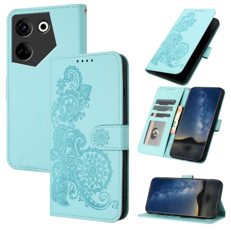 Datura Flower Embossed Flip Leather Phone Case, For Tecno Pova 6 Neo 5G / Spark 30 5G, For Tecno Spark 30 Pro 4G, For Tecno Spark 30 4G, For Tecno Spark Go 5G 2025 / Hot 60i 5G, For Tecno Camon 30 Pro, For Tecno Pova 6 Pro, For Tecno Spark 20 Pro      ...