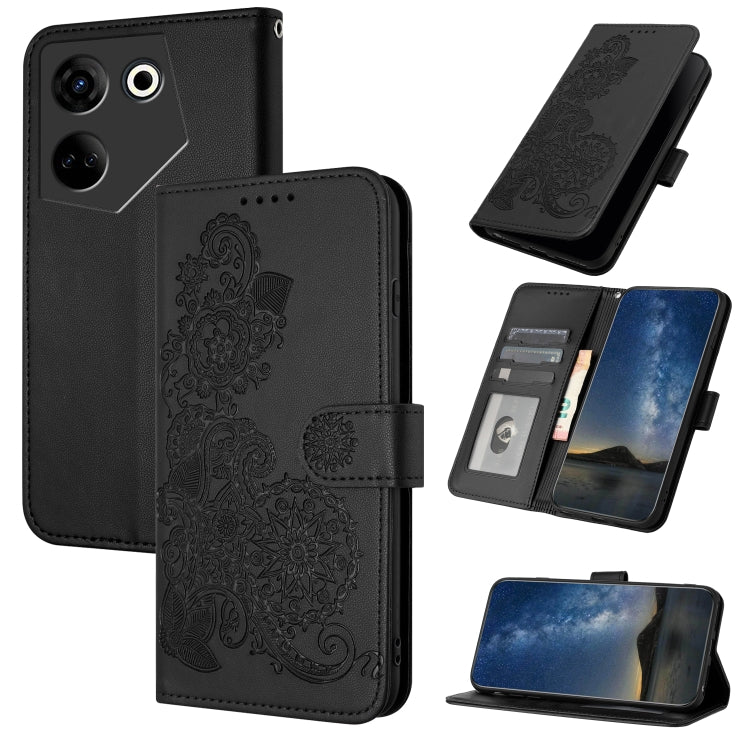 Datura Flower Embossed Flip Leather Phone Case, For Tecno Pova 6 Neo 5G / Spark 30 5G, For Tecno Spark 30 Pro 4G, For Tecno Spark 30 4G, For Tecno Spark Go 5G 2025 / Hot 60i 5G, For Tecno Camon 30 Pro, For Tecno Pova 6 Pro, For Tecno Spark 20 Pro      ...