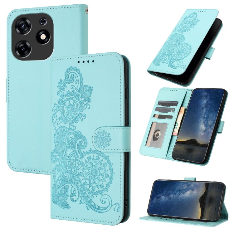 Datura Flower Embossed Flip Leather Phone Case, For Tecno Spark 10 4G, For Tecno Spark Go 2023, For Tecno Spark 10 Pro, For Tecno Pova 4