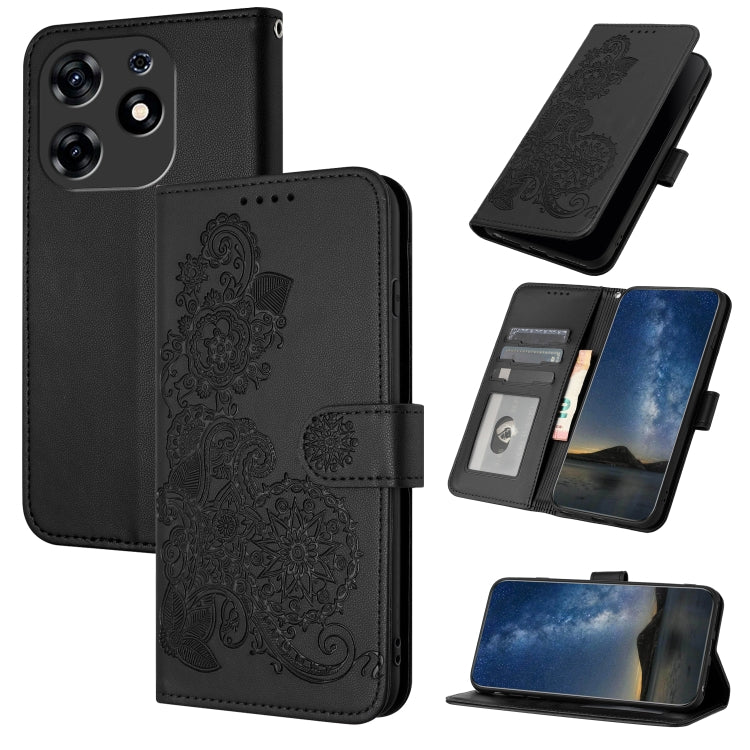 Datura Flower Embossed Flip Leather Phone Case, For Tecno Spark 10 4G, For Tecno Spark Go 2023, For Tecno Spark 10 Pro, For Tecno Pova 4