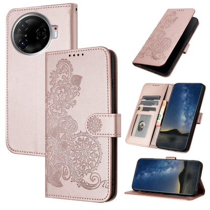 Datura Flower Embossed Flip Leather Phone Case, For Tecno Pova 6 Neo 5G / Spark 30 5G, For Tecno Spark 30 Pro 4G, For Tecno Spark 30 4G, For Tecno Spark Go 5G 2025 / Hot 60i 5G, For Tecno Camon 30 Pro, For Tecno Pova 6 Pro, For Tecno Spark 20 Pro      ...