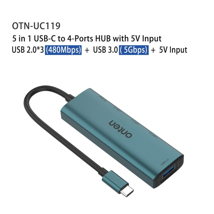Onten UC119 5 in 1 USB-C / Type-C to USB 4-Ports USB HUB with 5V Input, UC119