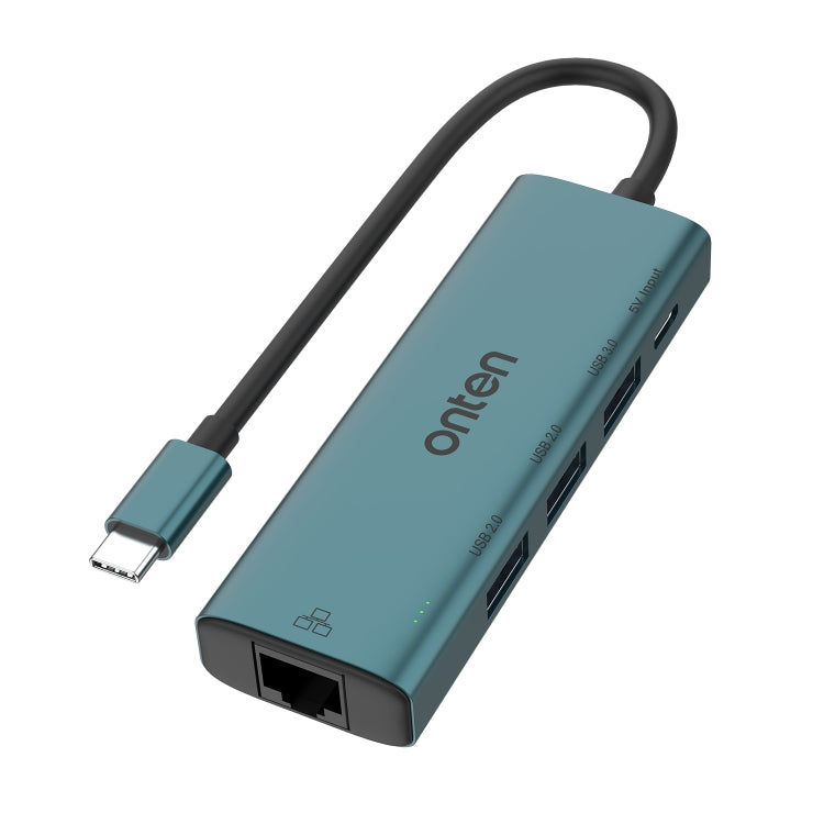 Onten UC121 5 in 1 USB-C / Type-C to USB 3.0 HUB with 5V Input & 100Mbps Network Card, UC121