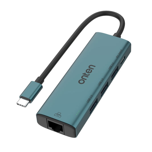 Onten UC121 5 in 1 USB-C / Type-C to USB 3.0 HUB with 5V Input & 100Mbps Network Card, UC121
