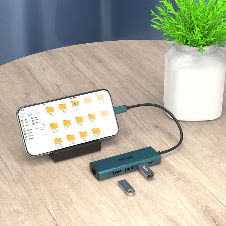 Onten UC121 5 in 1 USB-C / Type-C to USB 3.0 HUB with 5V Input & 100Mbps Network Card, UC121