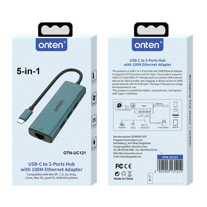 Onten UC121 5 in 1 USB-C / Type-C to USB 3.0 HUB with 5V Input & 100Mbps Network Card, UC121