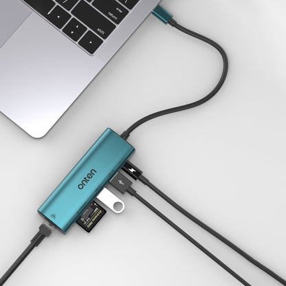 Onten UC122 6 in 1 USB-C / Type-C to SD + TF Card + USB 3.0 HUB with 5V Input & 100Mbps Network Card, UC122