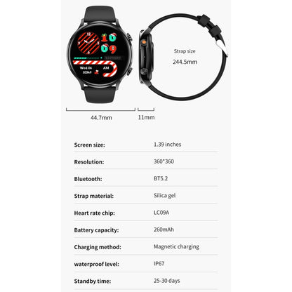 Montre connectée sport QS40 1,39 pouces BT5.2, prend en charge les appels Bluetooth / le suivi du sommeil / de l'oxygène sanguin / de la température / de la fréquence cardiaque / de la tension artérielle