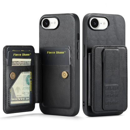 Fierre Shann Oil Wax Cow Leather Card Holder Back Phone Case, For iPhone 17e / 16e, For iPhone 17 Pro Max, For iPhone 17 Pro, For iPhone 17, For iPhone Air, For iPhone 16 Pro Max, For iPhone 16 Pro, For iPhone 16 Plus, For iPhone 16, For iPhone 15 Pro ...