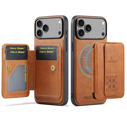 Fierre Shann Oil Wax Cow Leather Card Holder Back Phone Case, For iPhone 17e / 16e, For iPhone 17 Pro Max, For iPhone 17 Pro, For iPhone 17, For iPhone Air, For iPhone 16 Pro Max, For iPhone 16 Pro, For iPhone 16 Plus, For iPhone 16, For iPhone 15 Pro ...