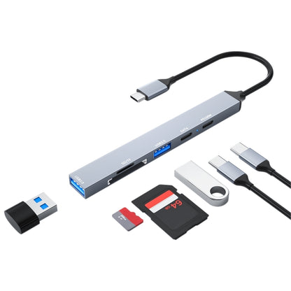 ADS-807 PD100 6 in 1 Type-C to PD100W + USB3.0 + USB2.0 + SD/TF HUB Docking Station, ADS-807
