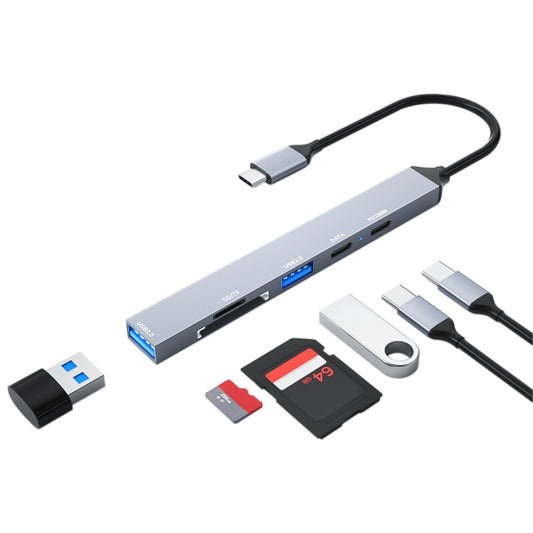 ADS-807 PD100 6 in 1 Type-C to PD100W + USB3.0 + USB2.0 + SD/TF HUB Docking Station, ADS-807