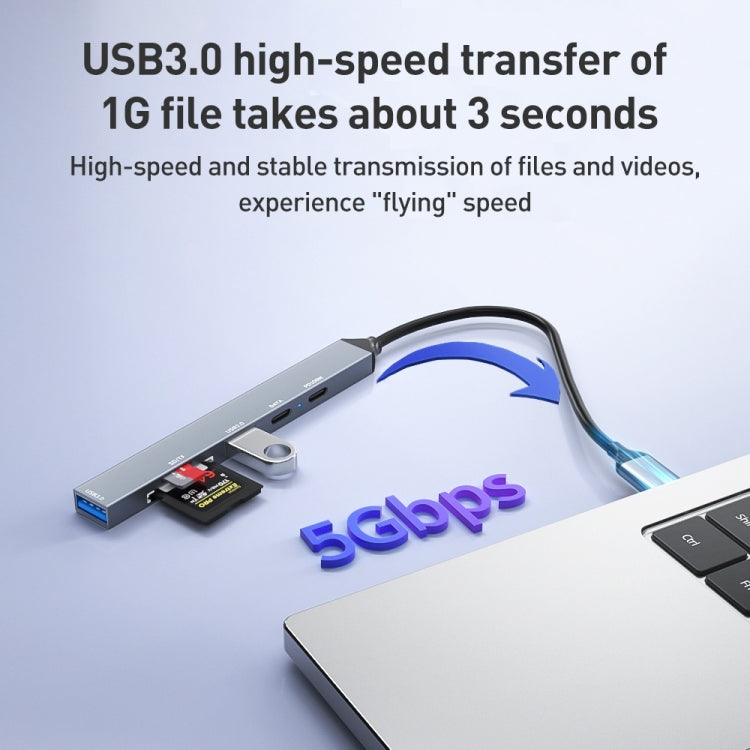 ADS-807 PD100 6 in 1 Type-C to PD100W + USB3.0 + USB2.0 + SD/TF HUB Docking Station, ADS-807