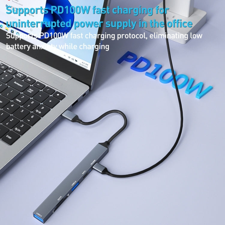 ADS-807 PD100 6 in 1 Type-C to PD100W + USB3.0 + USB2.0 + SD/TF HUB Docking Station, ADS-807