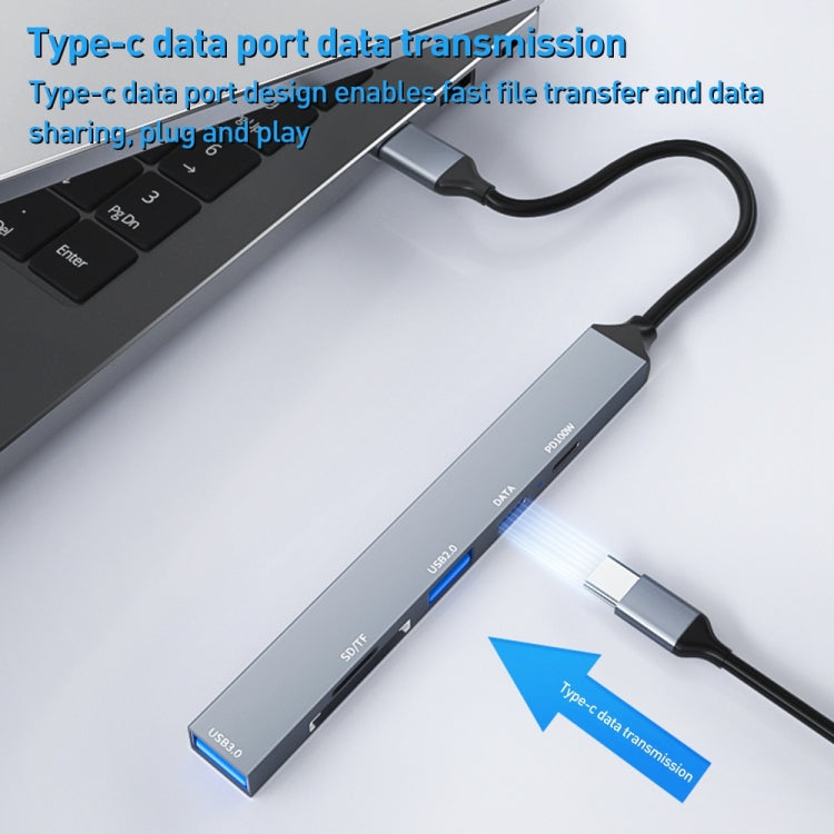 ADS-807 PD100 6 in 1 Type-C to PD100W + USB3.0 + USB2.0 + SD/TF HUB Docking Station, ADS-807