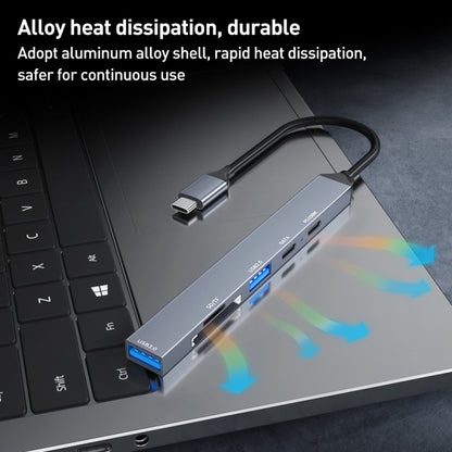 ADS-807 PD100 6 in 1 Type-C to PD100W + USB3.0 + USB2.0 + SD/TF HUB Docking Station, ADS-807