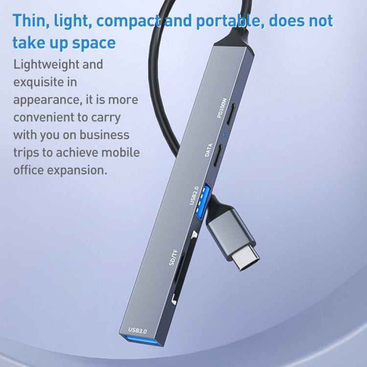 ADS-807 PD100 6 in 1 Type-C to PD100W + USB3.0 + USB2.0 + SD/TF HUB Docking Station, ADS-807