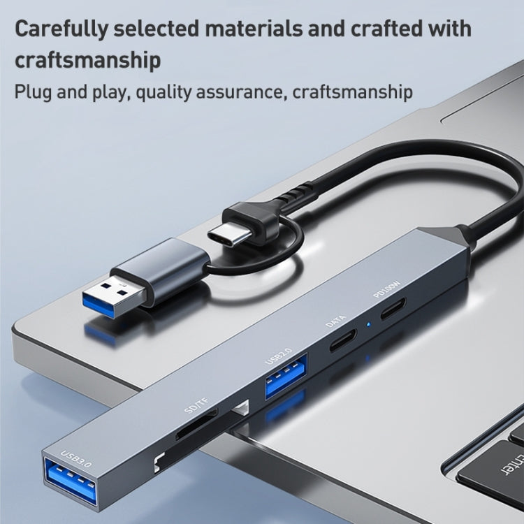 ADS-807D 6 in 1 USB + Type-C to PD100W + USB3.0/2.0 + SD/TF HUB Docking Station, ADS-807D