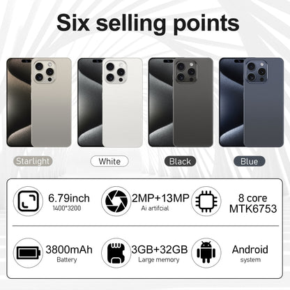 i15 Pro Max / VD1, 6.79 inch Screen, Face Identification, Android 8.1 MTK6753 Octa Core, Network: 4G, Dual SIM, 3GB+32GB