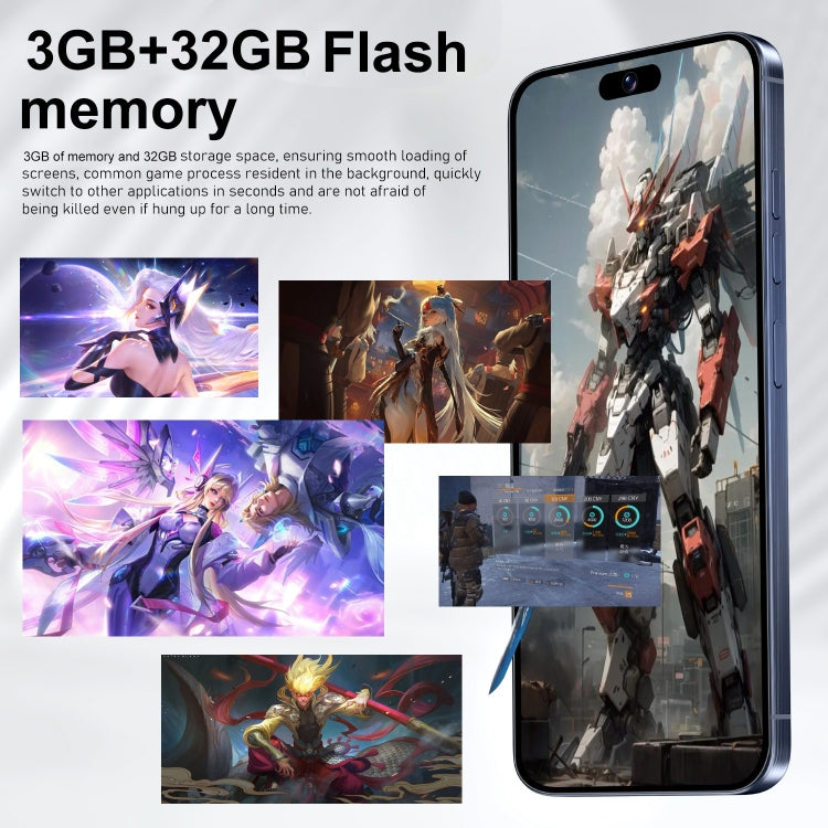 i15 Pro Max / VD1, 6.79 inch Screen, Face Identification, Android 8.1 MTK6753 Octa Core, Network: 4G, Dual SIM, 3GB+32GB