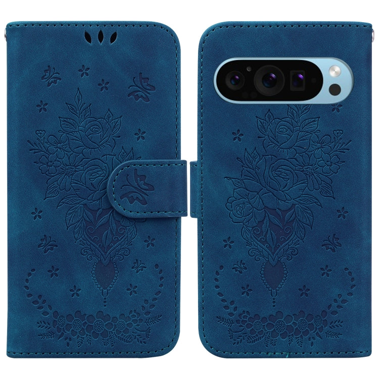 Butterfly Rose Embossed Leather Phone Case, For Google Pixel 10a, For Google Pixel 9a, For Google Pixel 9 Pro, For Google Pixel 9, For Google Pixel 8a