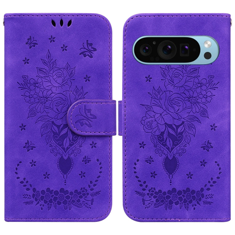 Butterfly Rose Embossed Leather Phone Case, For Google Pixel 10a, For Google Pixel 9a, For Google Pixel 9 Pro, For Google Pixel 9, For Google Pixel 8a