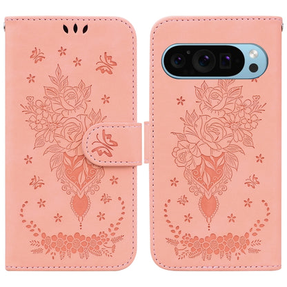 Butterfly Rose Embossed Leather Phone Case, For Google Pixel 10a, For Google Pixel 9a, For Google Pixel 9 Pro, For Google Pixel 9, For Google Pixel 8a