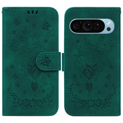 Butterfly Rose Embossed Leather Phone Case, For Google Pixel 10a, For Google Pixel 9a, For Google Pixel 9 Pro, For Google Pixel 9, For Google Pixel 8a