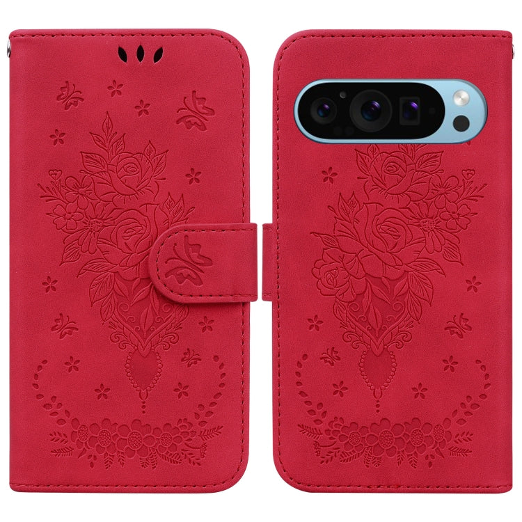 Butterfly Rose Embossed Leather Phone Case, For Google Pixel 10a, For Google Pixel 9a, For Google Pixel 9 Pro, For Google Pixel 9, For Google Pixel 8a