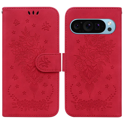 Butterfly Rose Embossed Leather Phone Case, For Google Pixel 10a, For Google Pixel 9a, For Google Pixel 9 Pro, For Google Pixel 9, For Google Pixel 8a