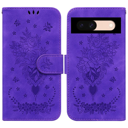 Butterfly Rose Embossed Leather Phone Case, For Google Pixel 10a, For Google Pixel 9a, For Google Pixel 9 Pro, For Google Pixel 9, For Google Pixel 8a