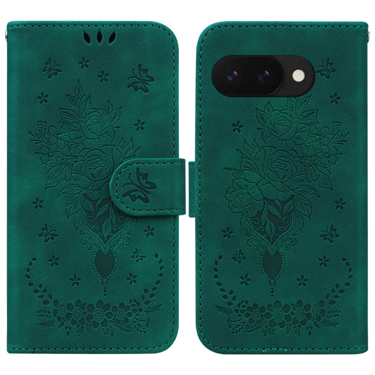 Butterfly Rose Embossed Leather Phone Case, For Google Pixel 10a, For Google Pixel 9a, For Google Pixel 9 Pro, For Google Pixel 9, For Google Pixel 8a