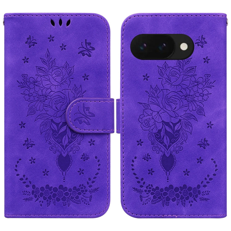 Butterfly Rose Embossed Leather Phone Case, For Google Pixel 10a, For Google Pixel 9a, For Google Pixel 9 Pro, For Google Pixel 9, For Google Pixel 8a