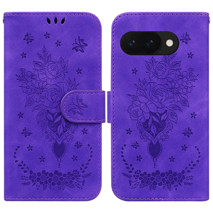 Butterfly Rose Embossed Leather Phone Case, For Google Pixel 10a, For Google Pixel 9a, For Google Pixel 9 Pro, For Google Pixel 9, For Google Pixel 8a