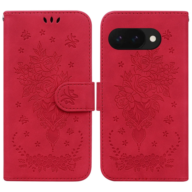 Butterfly Rose Embossed Leather Phone Case, For Google Pixel 10a, For Google Pixel 9a, For Google Pixel 9 Pro, For Google Pixel 9, For Google Pixel 8a