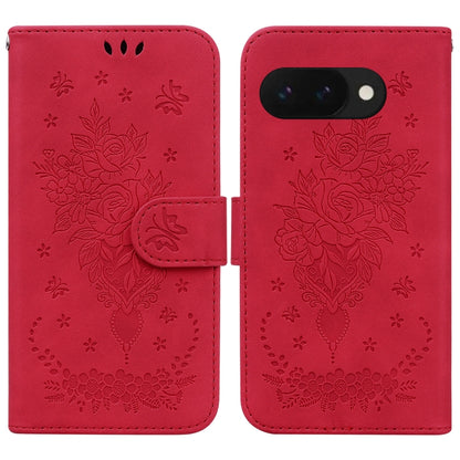 Butterfly Rose Embossed Leather Phone Case, For Google Pixel 10a, For Google Pixel 9a, For Google Pixel 9 Pro, For Google Pixel 9, For Google Pixel 8a
