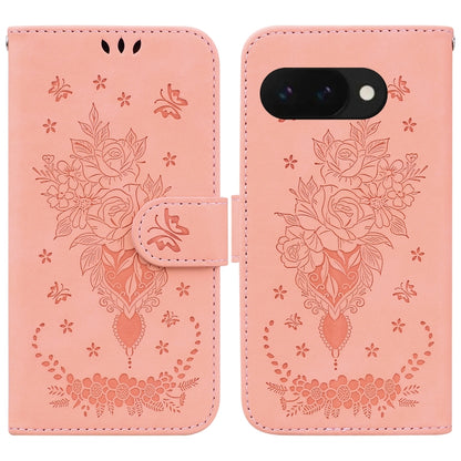 Butterfly Rose Embossed Leather Phone Case, For Google Pixel 10a, For Google Pixel 9a, For Google Pixel 9 Pro, For Google Pixel 9, For Google Pixel 8a