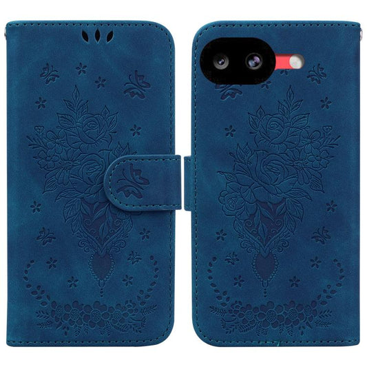 Butterfly Rose Embossed Leather Phone Case, For Google Pixel 10a, For Google Pixel 9a, For Google Pixel 9 Pro, For Google Pixel 9, For Google Pixel 8a