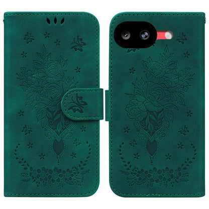 Butterfly Rose Embossed Leather Phone Case, For Google Pixel 10a, For Google Pixel 9a, For Google Pixel 9 Pro, For Google Pixel 9, For Google Pixel 8a