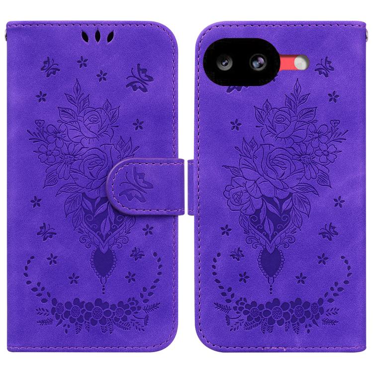 Butterfly Rose Embossed Leather Phone Case, For Google Pixel 10a, For Google Pixel 9a, For Google Pixel 9 Pro, For Google Pixel 9, For Google Pixel 8a